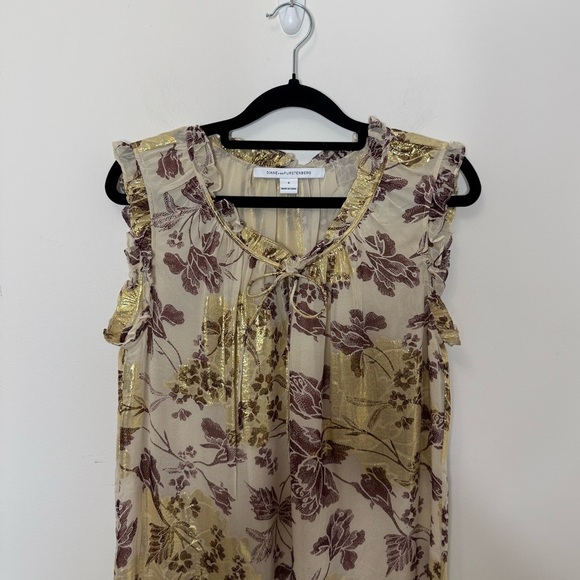 Diane von Furstenberg Raisin Calico Metallic DVF Rebekah Silk Blouse Size 6 - Picture 5 of 10